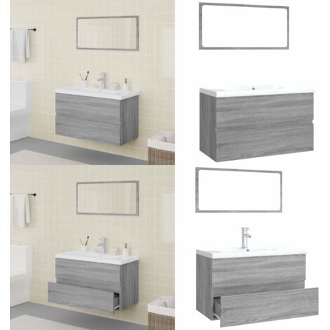 Set di Mobili da Bagno Grigio Sonoma in Legno Multistrato - Mobile sottolavabo - Specchio da bagno