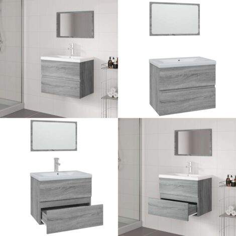 Set di Mobili da Bagno Grigio Sonoma in Legno Multistrato - Mobile sottolavabo - Specchio da trucco