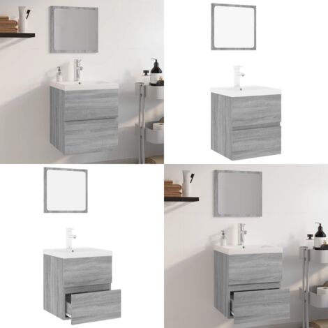 Set di Mobili da Bagno Grigio Sonoma in Legno Multistrato - Mobile sottolavabo - Specchio da trucco