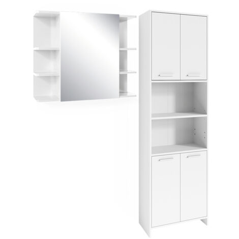 Set di mobili da bagno Maris, Bianco, 2 pezzi, con colonna e mobile a specchio per bagno, Vicco