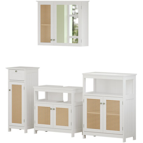 Set di mobili da bagno Rosario, Bianco, 4 parti, con armadio midi, Vicco