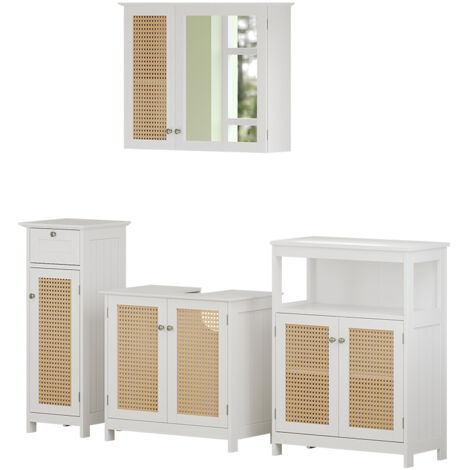 Set di mobili da bagno Rosario, Bianco, 4 pezzi, con armadio midi, Vicco