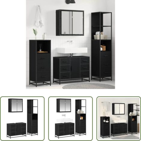 Set di mobili da bagno -  Set di mobili per il bagno 3 pcs Rovere Nero Legno multistrato