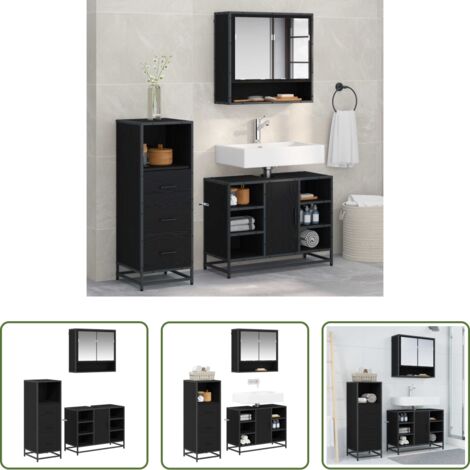 Set di mobili da bagno -  Set di mobili per il bagno 3 pcs Rovere Nero Legno multistrato