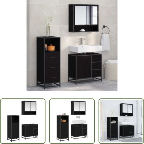 Set di mobili da bagno -  Set di mobili per il bagno 3 pcs Rovere Nero Legno multistrato