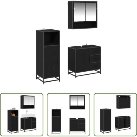 Set di mobili da bagno -  Set di mobili per il bagno 3 pcs Rovere Nero Legno multistrato
