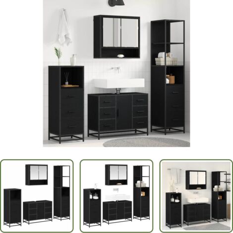 Set di mobili da bagno -  Set di mobili per il bagno 4 pcs Rovere Nero Legno multistrato