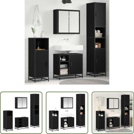 Set di mobili da bagno -  Set di mobili per il bagno 4 pcs Rovere Nero Legno multistrato