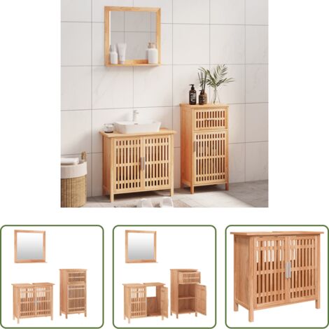 Set di mobili da bagno -  Set Mobili da Bagno 3pz in Legno Massello di Noce