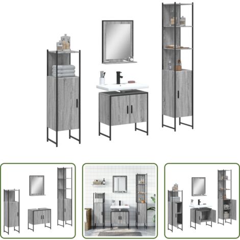 Set di mobili da bagno -  Set Mobili da Bagno 4 pz Grigio Sonoma in Legno Multistrato