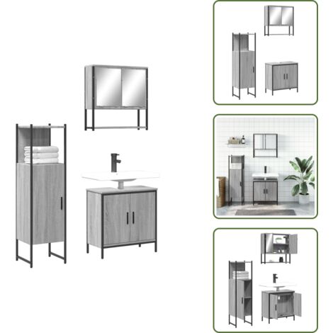 Set di mobili da bagno - vidaXL Set Mobili da Bagno 3 pz Grigio Sonoma in Legno Multistrato - Armadio da bagno