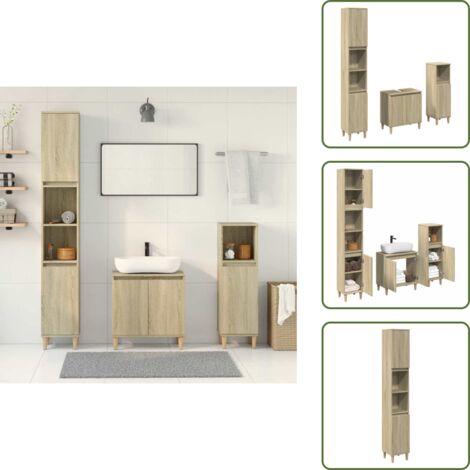 Set di mobili da bagno - vidaXL Set Mobili da Bagno 3 pz Rovere Sonoma in Legno Multistrato - Armadietto in legno