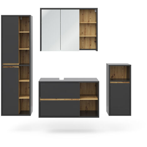 Set di mobili da bagno Viola, Antracite, 4 parti, Vicco