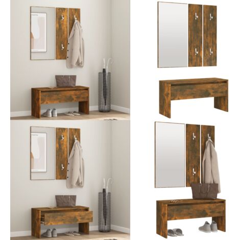Set di Mobili da Corridoio Rovere Fumo in Legno Multistrato - Set di ingresso - Panca da ingresso