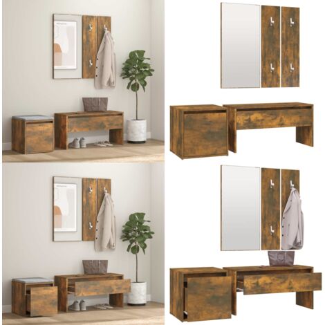 Set di Mobili da Corridoio Rovere Fumo in Legno Multistrato - Set di ingresso - Panca da ingresso