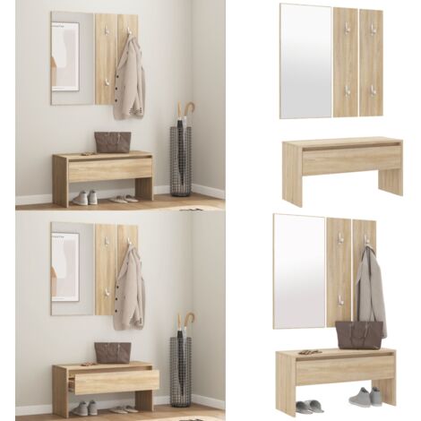 Set di Mobili da Corridoio Rovere Sonoma in Legno Multistrato - Set di ingresso - Panca da ingresso