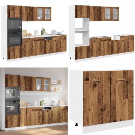 Set di Mobili da Cucina 7 pz Lyon Legno Antico in Truciolato - Mobili da cucina in truciolato - Mobili da cucina in legno antico
