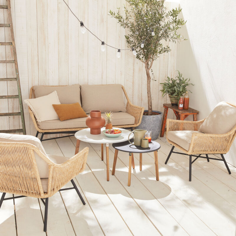 Sweeek - Salotto da giardino in resina intrecciata effetto rattan, 4 posti