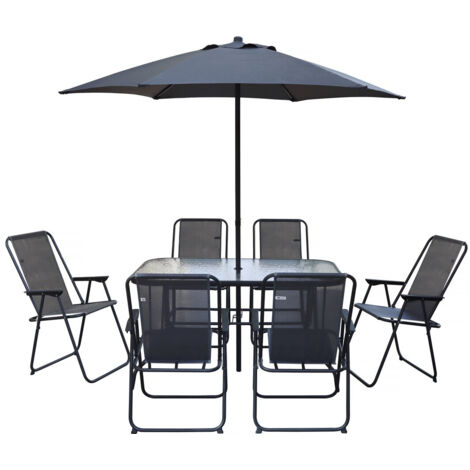 Set di mobili da giardino "Convivia" con ombrellone in metallo - 6 posti - Grigio antracite