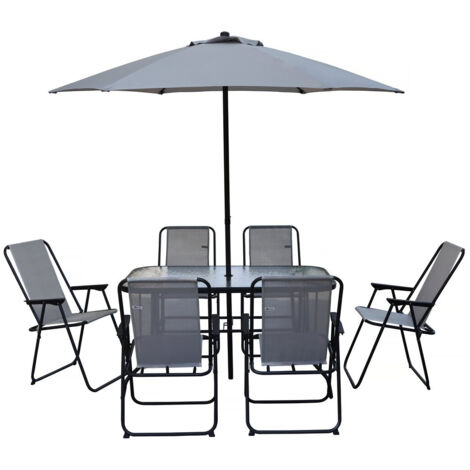 Set di mobili da giardino "Convivia" con ombrellone in metallo - 6 posti - Grigio chiaro