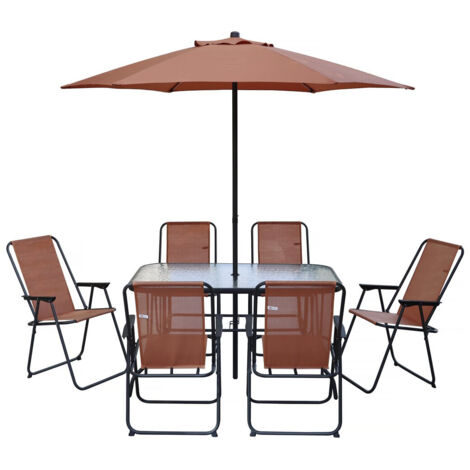 Set di mobili da giardino "Convivia" con ombrellone in metallo - 6 posti - Terracotta