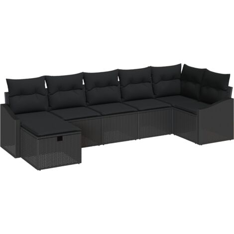 Set di mobili da giardino da 7 pezzi con cuscini neri in rattan sintetico vidaXL