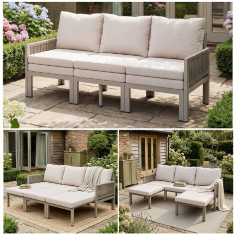 Set di mobili da giardino, divano da esterno, divano a 3 posti, divano multifunzionale (convertibile in chaise longue), ferro zincato, color kaki