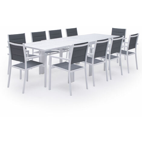 Set di mobili da giardino estensibili in textilene grigio VENEZIA 10 posti - alluminio bianco