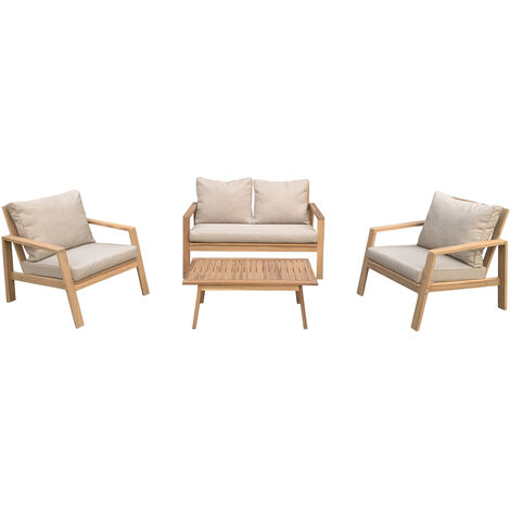 Set di mobili da giardino in acacia GILI 4 posti - cuscini sabbia