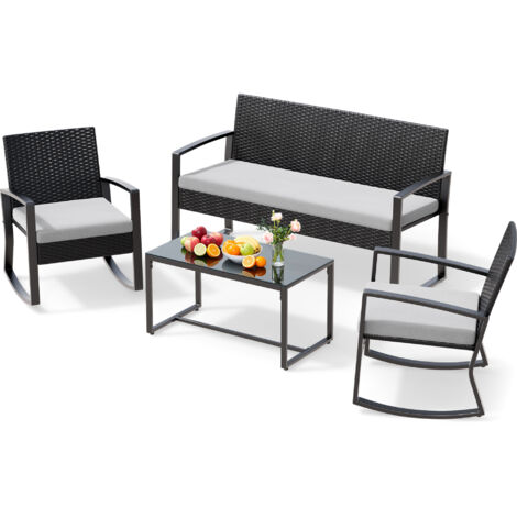 Divani Centrali 3 Pz Divani Fisso Sofa Da Soggiorno Polyrattan E Legno Massello Di Eucalipto Itd83804 Grigio 70478617