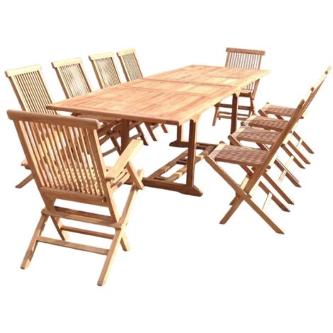 Set di mobili da giardino in teak massiccio 10-12 persone tavolo rettangolare 8 sedie 2 poltrone KAJANG