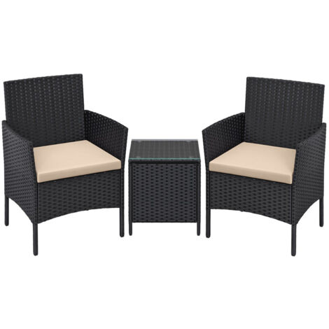 Set di mobili da giardino per esterni composto da tre pezzi con superficie in tessuto PE tavolo e sedie per patio giardino e balcone colore nero e tortora 120001653