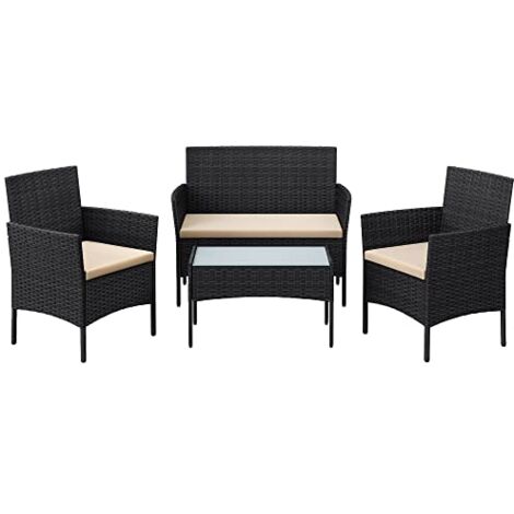 Set di mobili da giardino per esterno superficie intrecciata in PE tavolo e sedie per terrazza giardino balcone nero e tortora 120001694