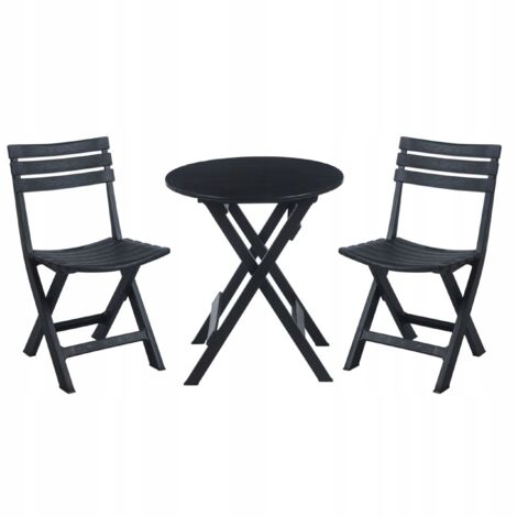 Set di MOBILI DA GIARDINO pieghevoli per BALCONE PLOT Nero 2xSedia 1xTAVOLO