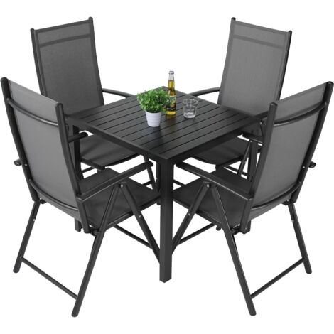 Set di mobili da giardino, set di tavolo e sedie da giardino, tavolo da esterno, sedie pieghevoli, alluminio (5 pezzi - 4 sedie + 1 tavolo, nero)