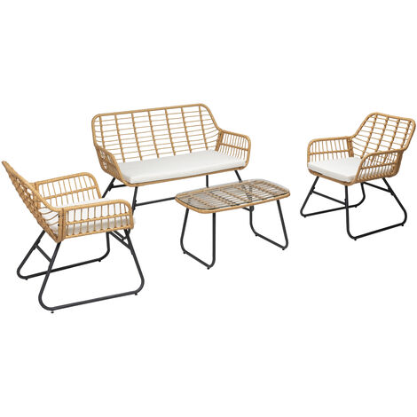 Set di mobili da giardino TIGA in resina intrecciata 4 posti - cuscini crema
