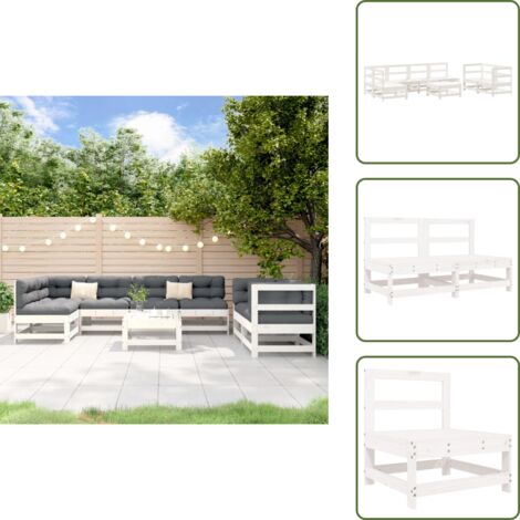Set di mobili da giardino - vidaXL Set Salotto da Giardino 8 pz in Legno Massello di Pino Bianco - Divano da esterno