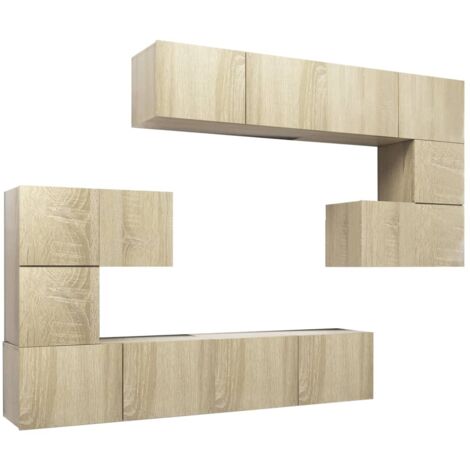 Set di mobili mobile buffet TV televisione soggiorno camera da letto soggiorno 8 pezzi rovere Sonoma multistrato marrone 020025304