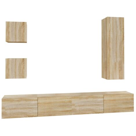 Set di mobili mobile credenza TV televisione soggiorno camera da letto soggiorno 5 pezzi rovere Sonoma multistrato marrone 020024978