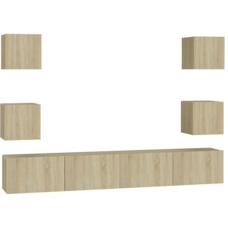 Set di mobili mobile credenza TV televisione soggiorno camera da letto soggiorno 6 pezzi rovere Sonoma multistrato marrone 020025113