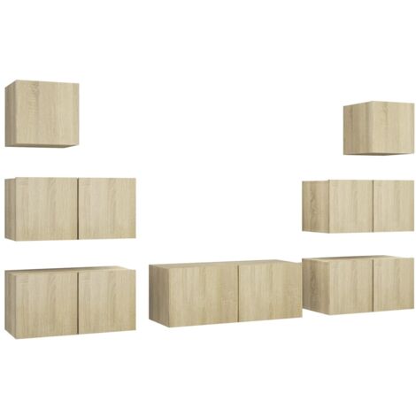 Set di mobili mobile credenza TV televisione soggiorno camera da letto soggiorno 7 pezzi rovere Sonoma multistrato marrone 020024335