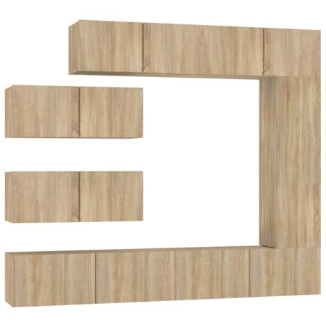 Set di mobili mobile credenza TV televisione soggiorno camera da letto soggiorno 7 pezzi rovere Sonoma multistrato marrone 020025208