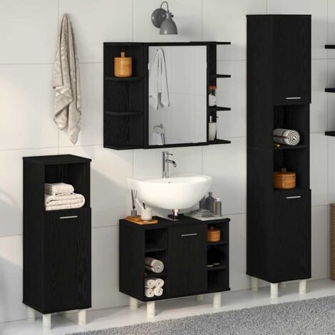 Set di mobili per il bagno 4 pcs Nero 30 x 30 x 179,5 cm vidaXL