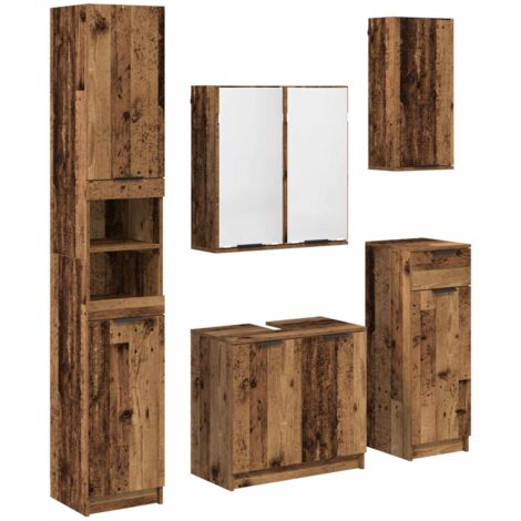 Set di mobili per il bagno con cassetto 5 pcs Legno vecchio vidaXL