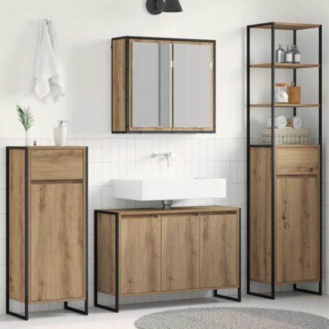 Set di mobili per il bagno Rovere artigianale Legno multistrato vidaXL