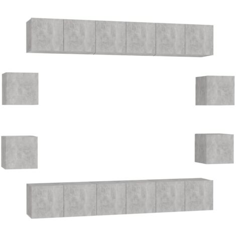 Set di Mobili Porta TV 10pz Grigio Cemento in Legno Multistrato vidaXL