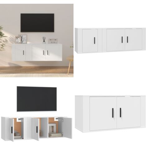 Set di Mobili Porta TV 2 pz Bianco in Legno Multistrato - Mobili per TV - Supporti per TV