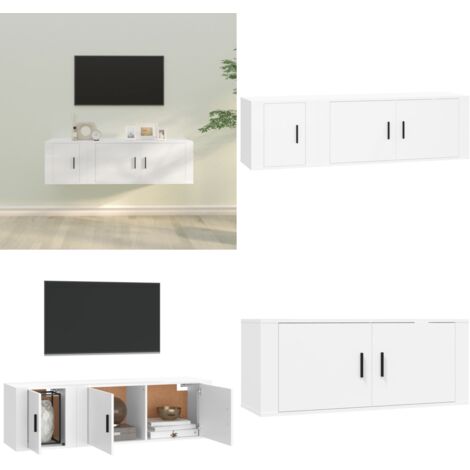 Set di Mobili Porta TV 2 pz Bianco in Legno Multistrato - TV Wall Mount - Mobile TV