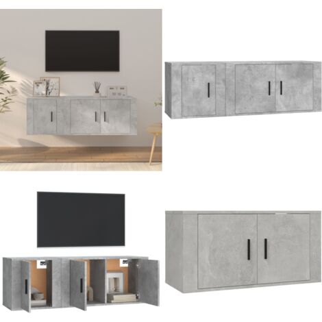 Set di Mobili Porta TV 2 pz Grigio Cemento in Legno Multistrato - Mobili per TV - Supporti per TV