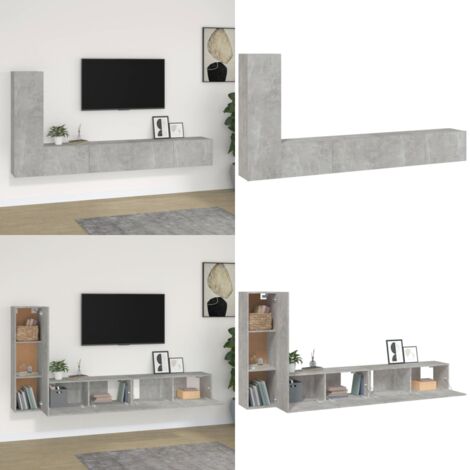 Set di Mobili Porta TV 3 pz Grigio Cemento in Legno Multistrato - Mobile per TV - Supporto TV